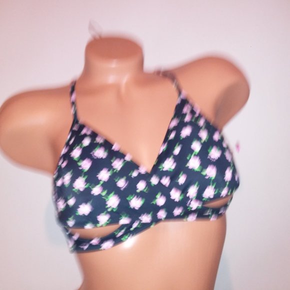 Victoria Secret PINK Swim Bikini Top & Bottom Black Pink Floral Wrap Halter Remo - Picture 4 of 12